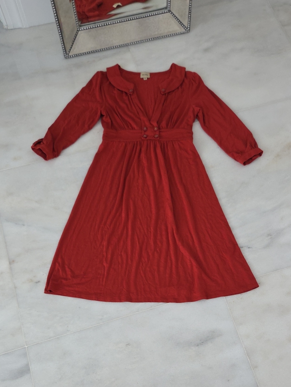 Anthropologie / Ella Moss Red Button-Waist Long Sleeve Dress EXCELLENT CONDITION